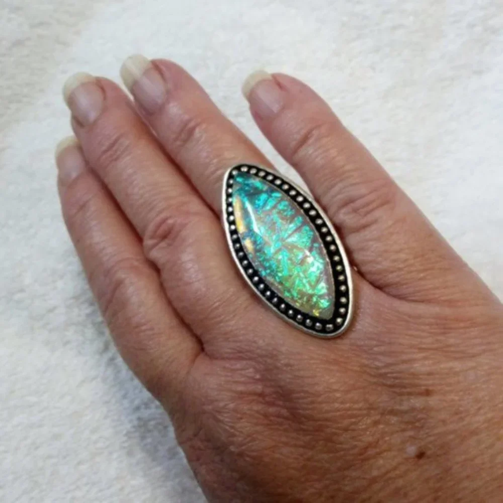 Triplet Opal Sterling Silver Ring Huge! .925
